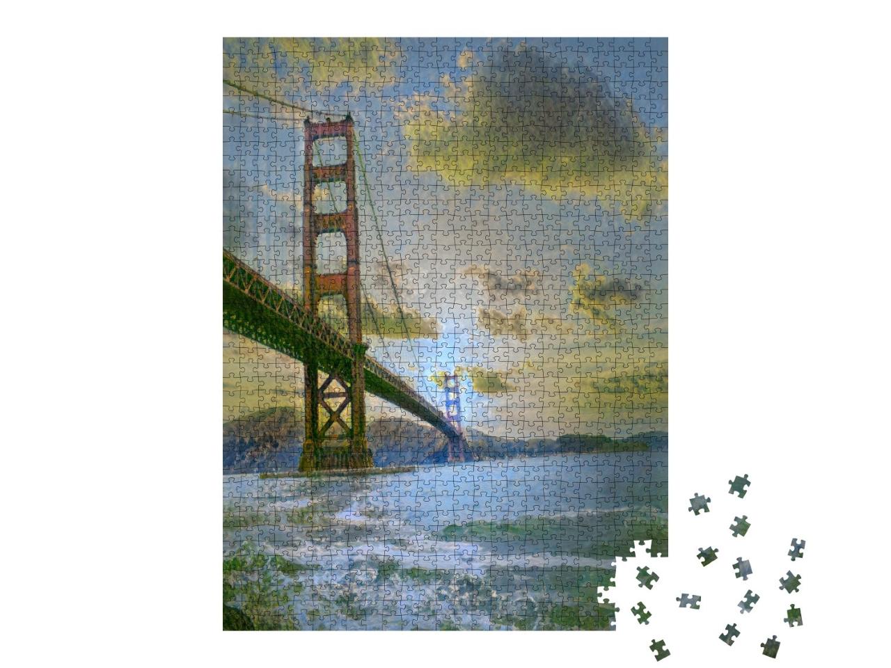 Puzzle de 1000 pièces « dans le style artistique de Claude Monet - Golden Gate Bridge au coucher du soleil »
