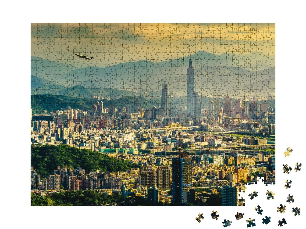 Puzzle de 1000 pièces « Panorama du coucher de soleil de Taipei, Taïwan »