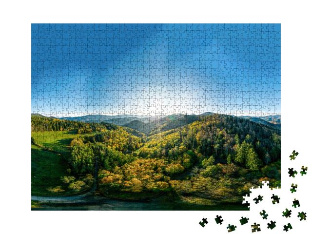 Puzzle de 1000 pièces « Vue sur une vallée multicolore dans les Vosges »