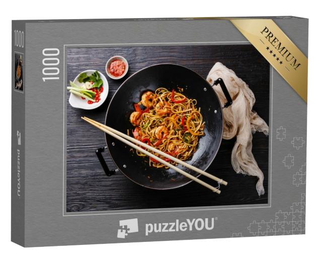 Puzzle de 1000 pièces « Nouilles wok udon aux crevettes et aux légumes »