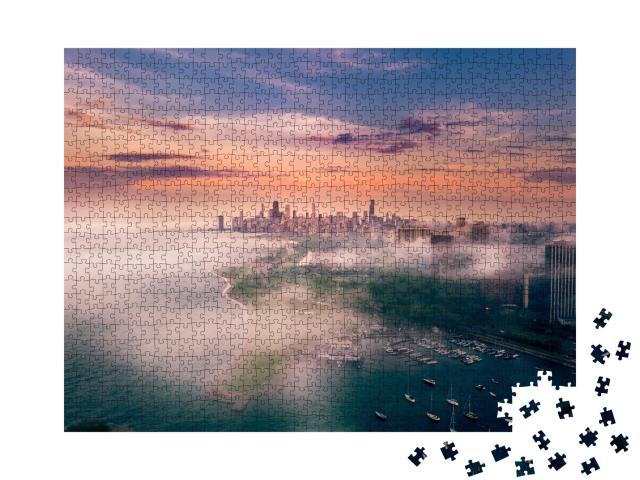 Puzzle de 1000 pièces « Chicago et le lac Michigan par temps de brouillard »