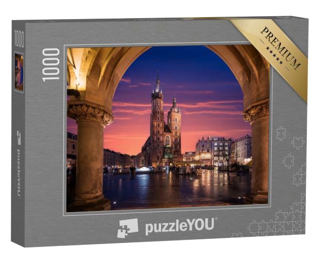 Puzzle de 1000 pièces « Église de la Vieille Ville de Cracovie avec éclairage, Pologne »