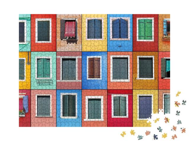 Puzzle de 1000 pièces « Collage de fenêtres colorées à Burano, Venise, Italie »