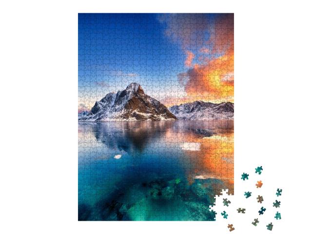 Puzzle de 1000 pièces « Beau lever de soleil en Norvège, Lofoten »