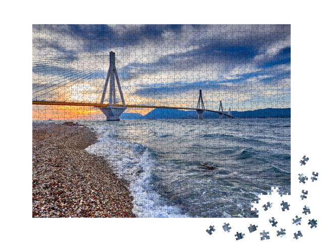 Puzzle de 1000 pièces « Pont suspendu sur le détroit du golfe de Corinthe, Grèce »
