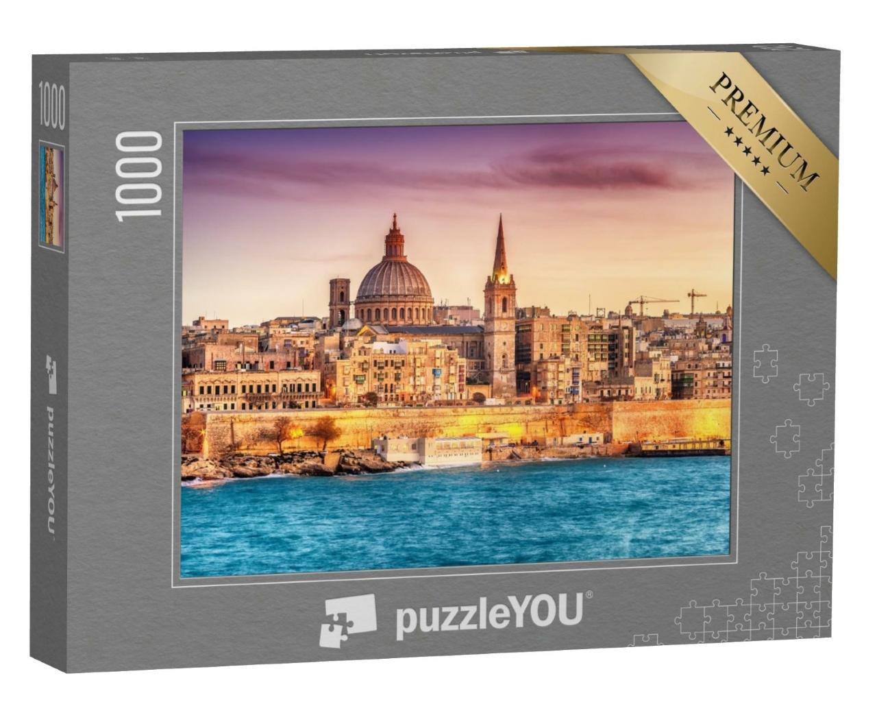 Puzzle de 1000 pièces « Le port de Marsan au coucher du soleil, La Valette, Malte »