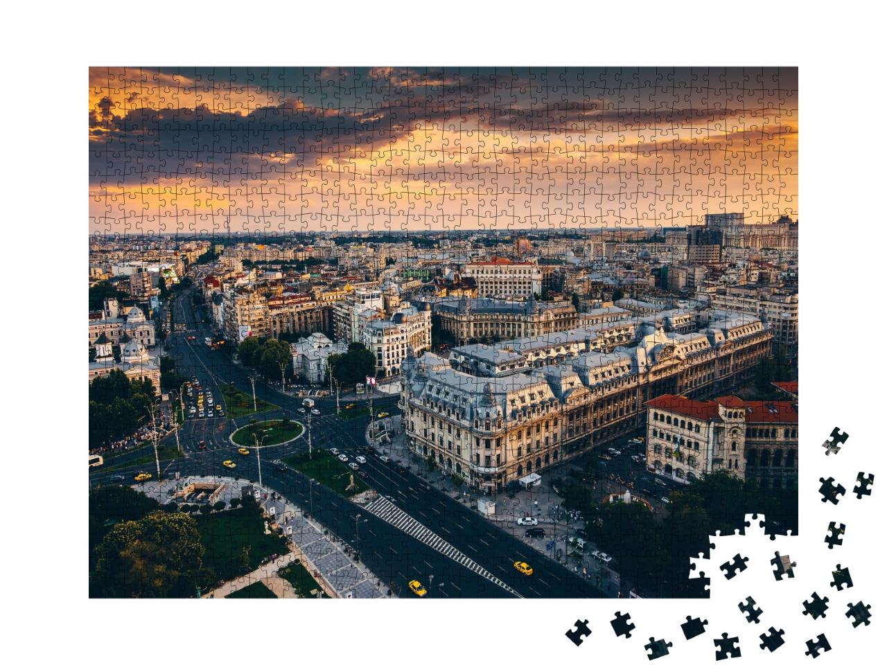 Puzzle de 1000 pièces « Bucarest : vue d'en haut au lever du soleil »
