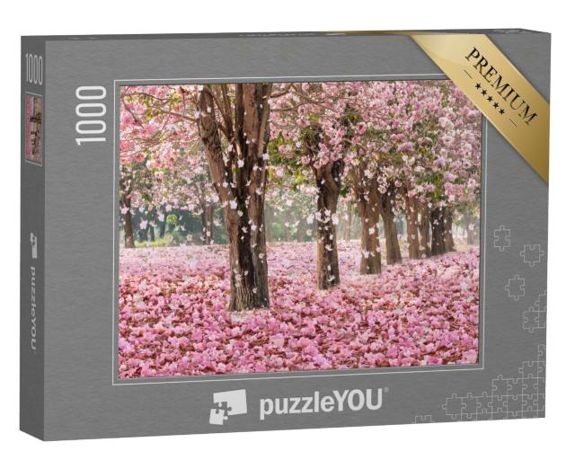 Puzzle de 1000 pièces « Des fleurs roses forment un tunnel romantique »