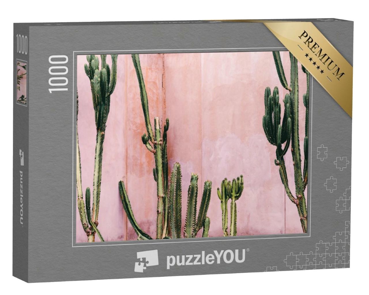 Puzzle de 1000 pièces « Des cactus devant un mur rose »