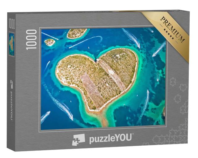 Puzzle de 1000 pièces « Île de Galesnjak en forme de cœur dans l'archipel de Zadar, Croatie »