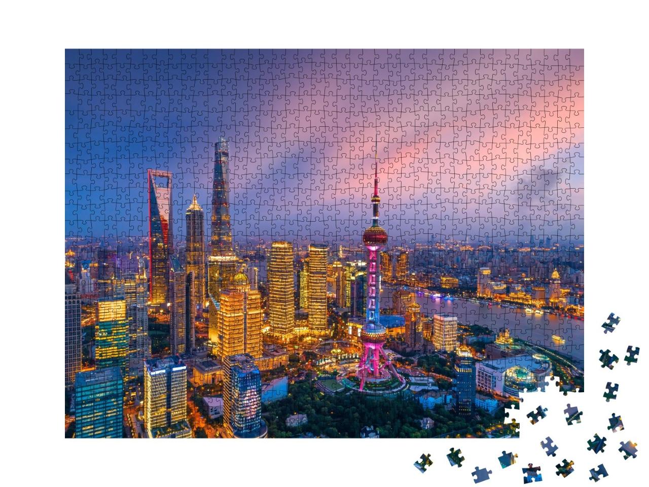 Puzzle de 1000 pièces « Skyline de Shanghai de nuit, Chine »
