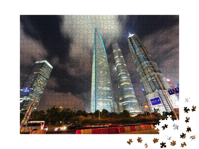 Puzzle de 1000 pièces « Vue nocturne du centre financier de Lujiazui à Shanghai, Chine »