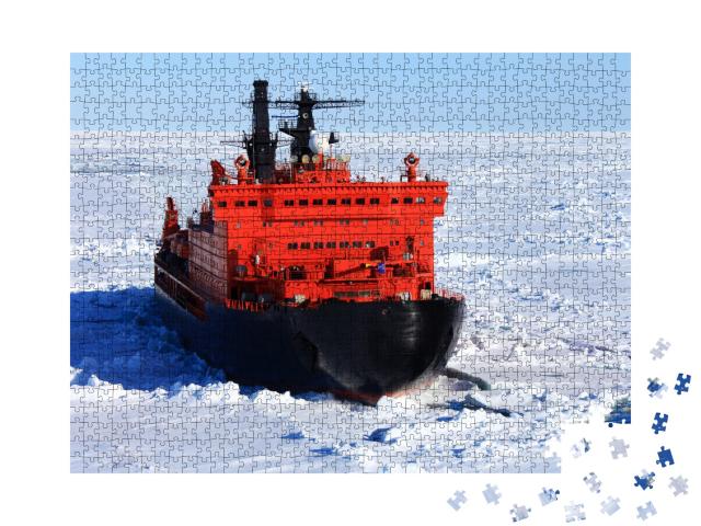 Puzzle de 1000 pièces « Un brise-glace rouge au milieu de l'océan Arctique »