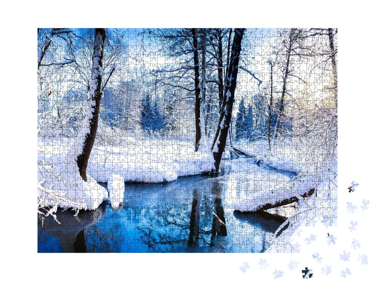 Puzzle de 1000 pièces « Un paysage fluvial enchanteur dans une forêt hivernale »