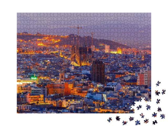 Puzzle de 1000 pièces « Barcelone avec la colline de Lmontjuic la nuit »