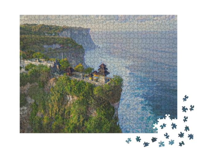 Puzzle de 1000 pièces « dans le style artistique de Claude Monet - Temple Pura Luhur Uluwatu, Bali, Indonésie »