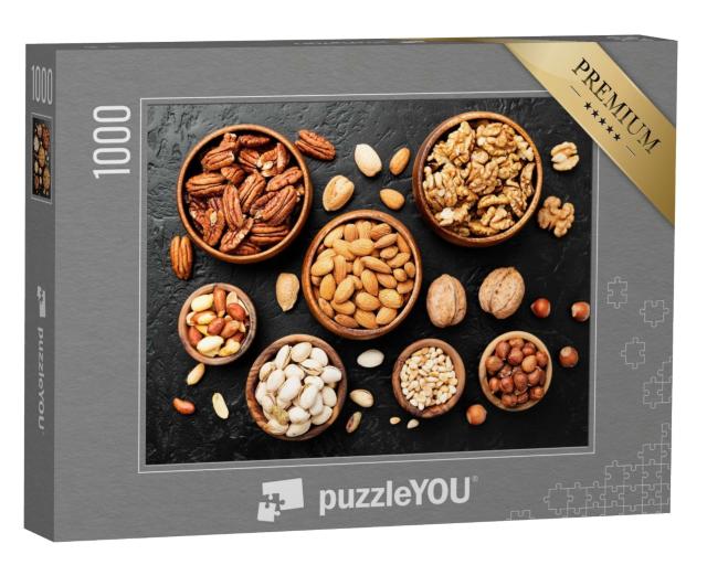Puzzle de 1000 pièces « Mélange de noix dans des barquettes en bois »