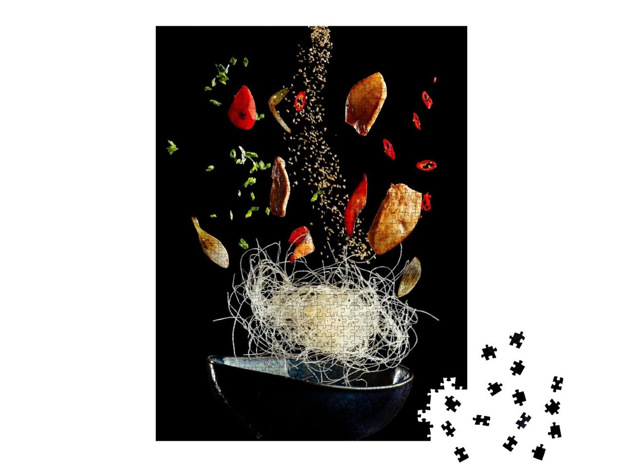 Puzzle de 1000 pièces « Un wok avec du poulet et des épices »