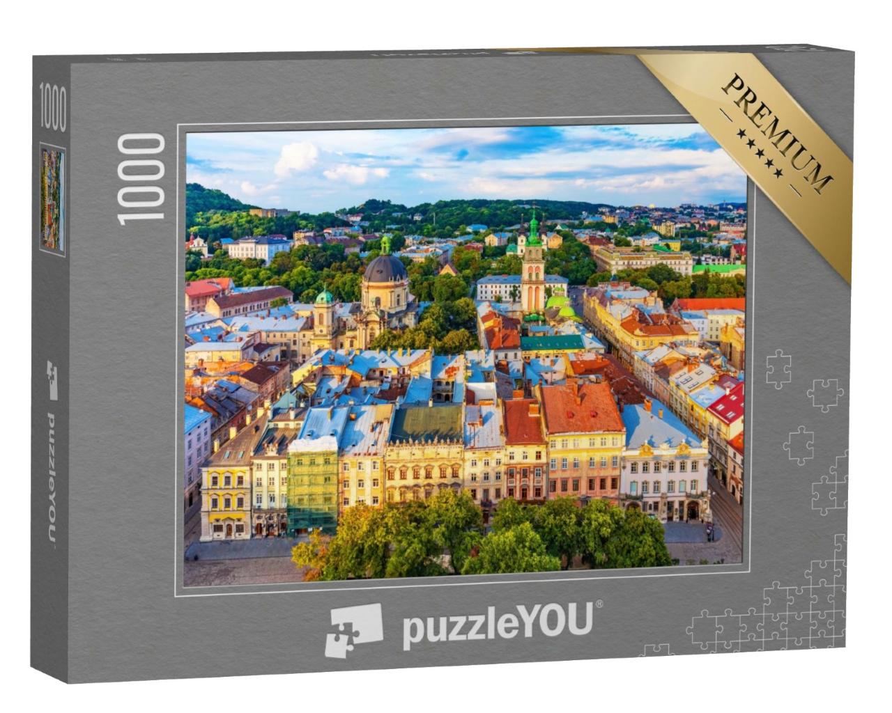 Puzzle de 1000 pièces « Place du marché de Lviv vue du ciel, Ukraine »