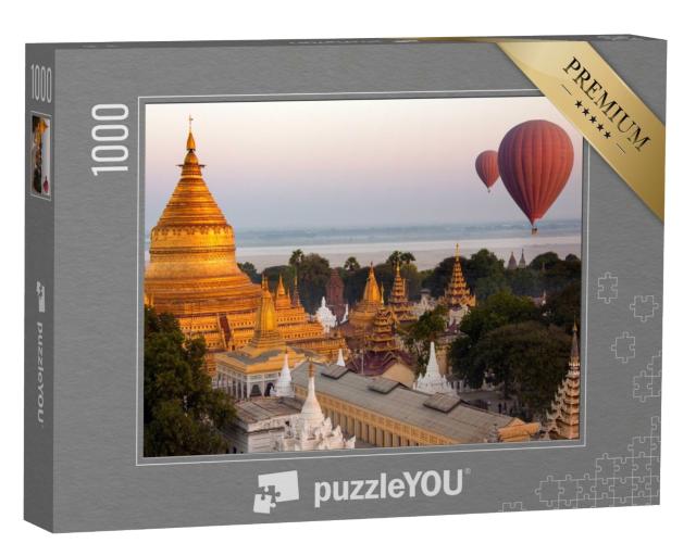 Puzzle de 1000 pièces « Vue aérienne évocatrice de montgolfières à la pagode Shwezigon, Myanmar »