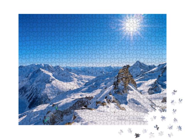 Puzzle de 1000 pièces « Sommets majestueux sur le glacier Hintertuxer Gletscher, Zillertal, Autriche »