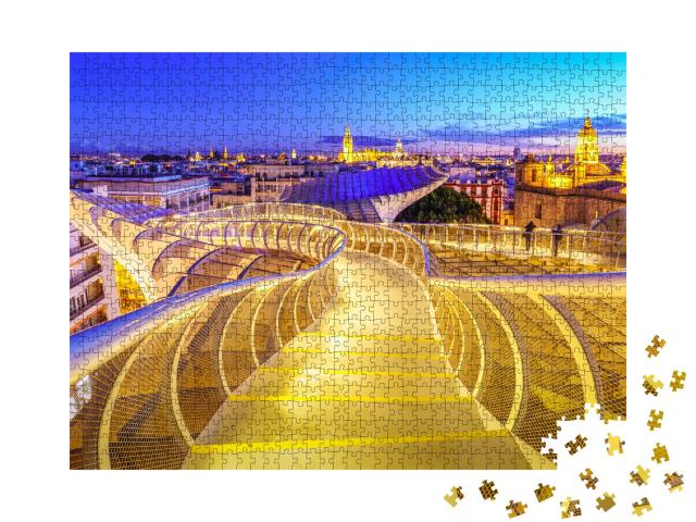 Puzzle de 1000 pièces « Space Metropol Parasol sur les toits de Séville, Espagne »
