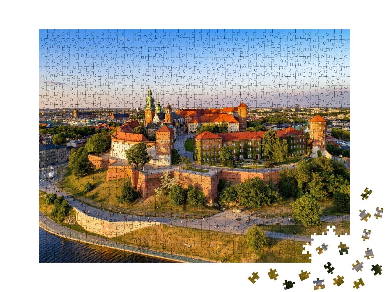 Puzzle de 1000 pièces « L'horizon avec la colline de Wawel, la cathédrale et les rives de la Vistule, Cracovie, Pologne »