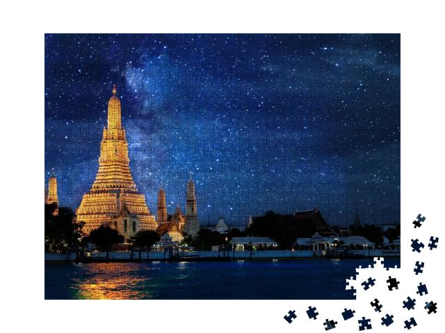 Puzzle de 1000 pièces « Wat Arun : temple de Bangkok avec Voie lactée de nuit, Thaïlande »