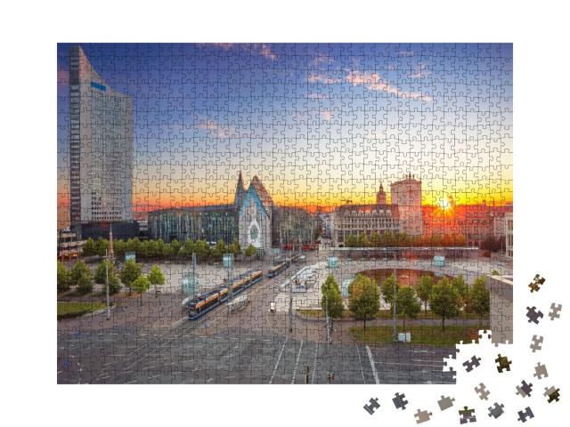 Puzzle de 1000 pièces « Image de la ville de Leipzig : le centre-ville au coucher du soleil »