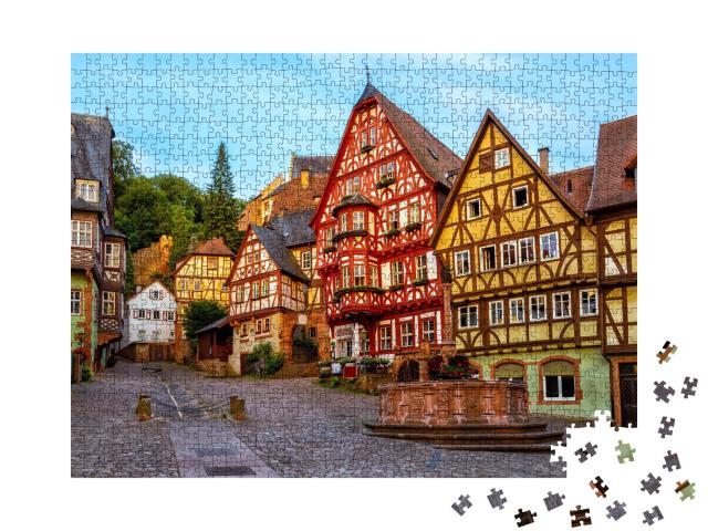 Puzzle de 1000 pièces « Maisons à colombages de la vieille ville historique de Miltenberg, Bavière »