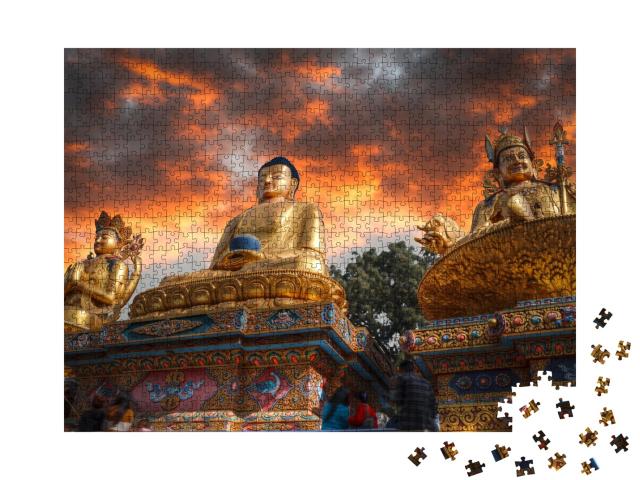 Puzzle de 1000 pièces « Swayambhunath : statue de Bouddha en or à Katmandou, Népal »