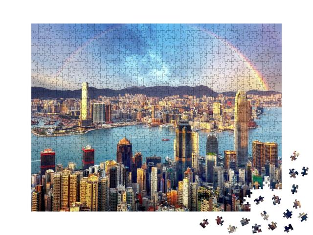 Puzzle de 1000 pièces « Pluie torrentielle sur Hong Kong »