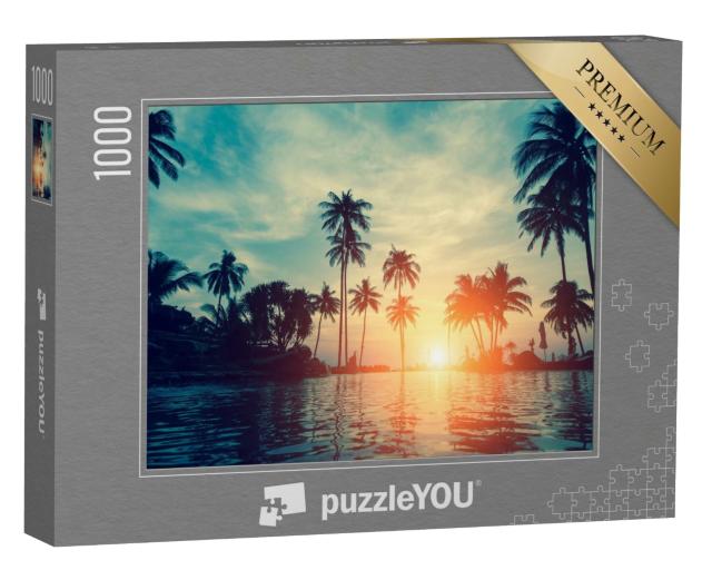 Puzzle de 1000 pièces « Magnifique coucher de soleil sur les palmiers »