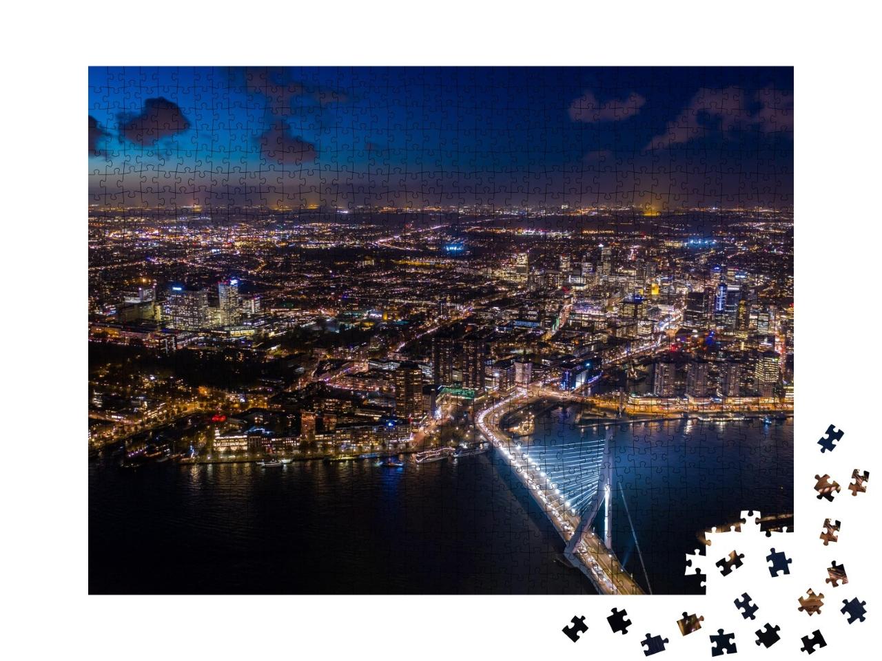 Puzzle de 1000 pièces « Vue nocturne de la ville de Rotterdam »