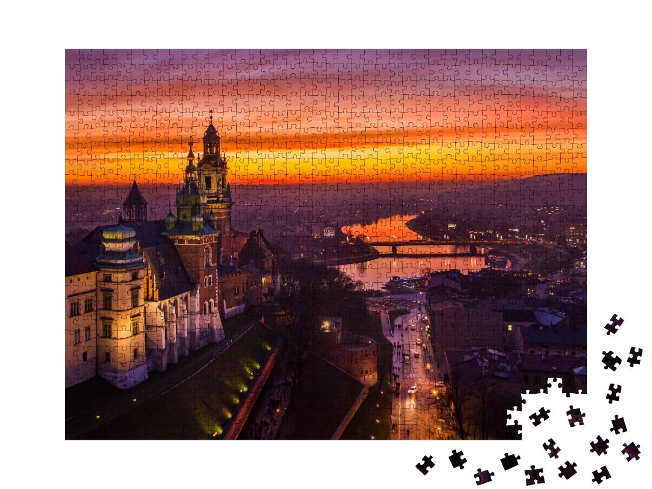 Puzzle de 1000 pièces « Coucher de soleil sur le château de Wawel, Cracovie, Pologne »
