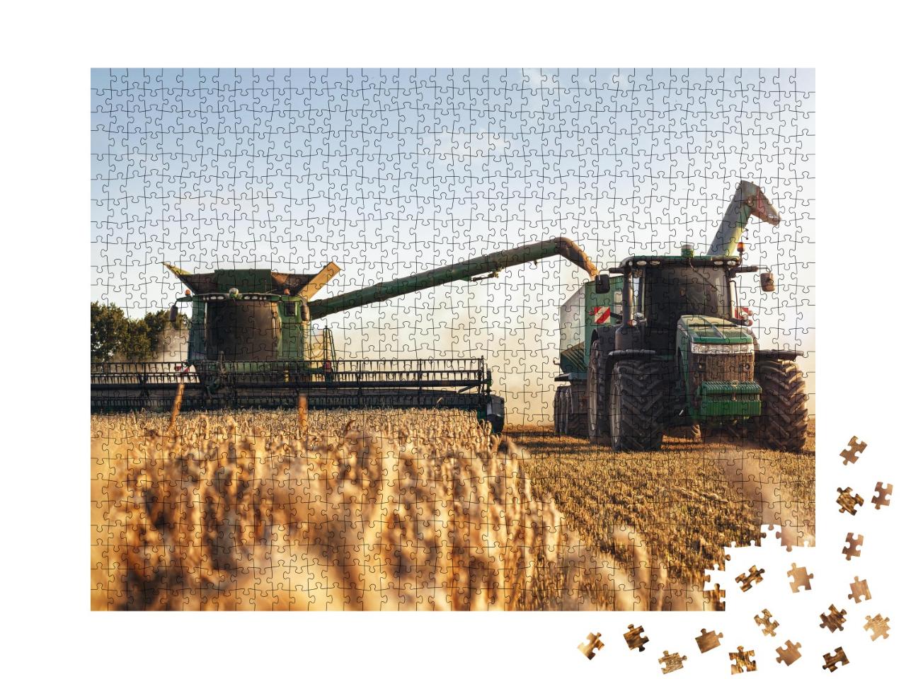 Puzzle de 1000 pièces « Moissonneuse-batteuse et tracteur au travail dans un champ de blé »