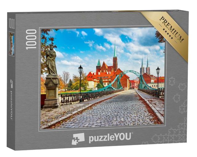 Puzzle de 1000 pièces « Wroclaw : pont vert avec vue sur Saint-Jean, île de la cathédrale, Pologne »