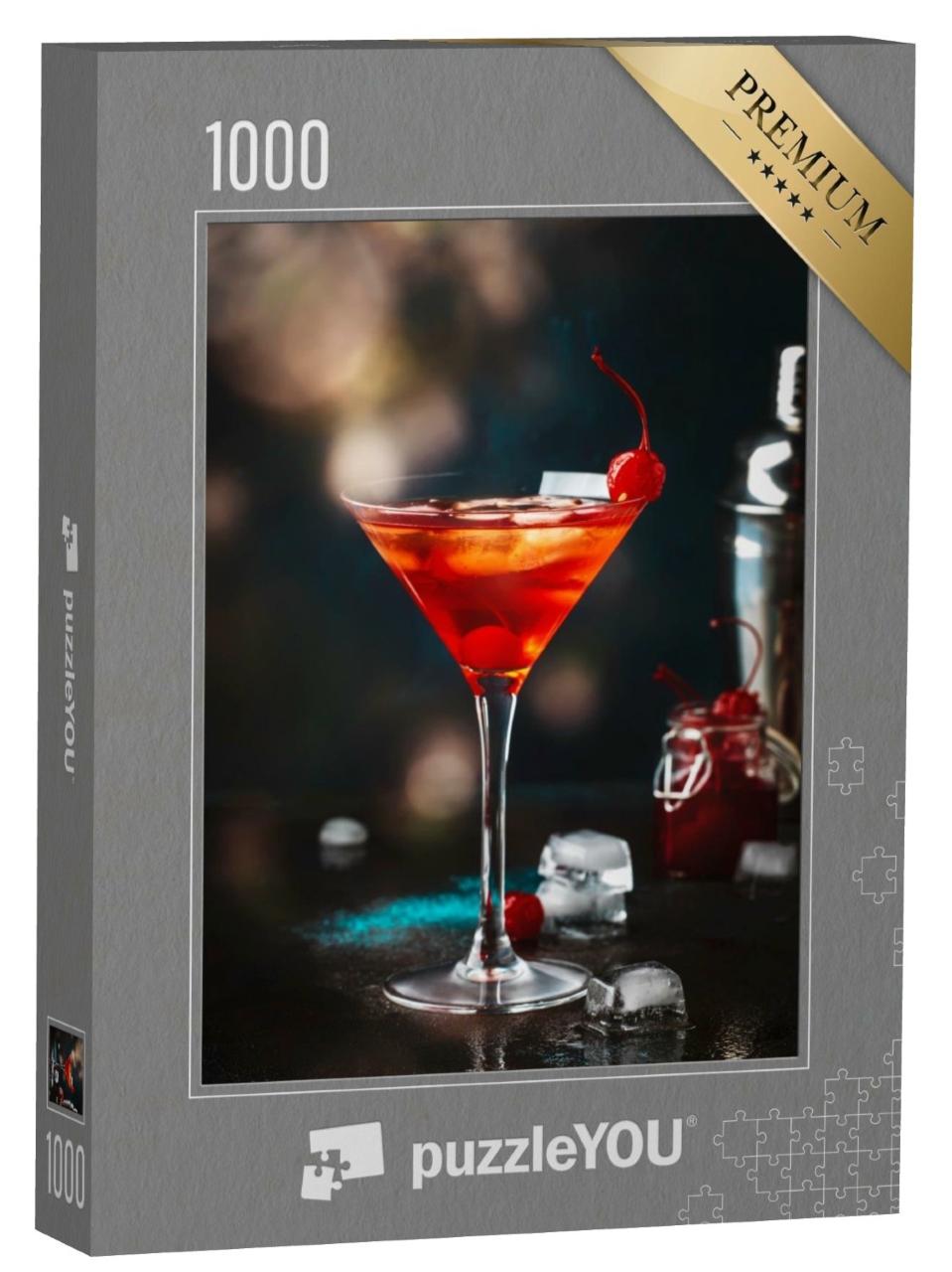 Puzzle de 1000 pièces « Cocktail Manhattan au bourbon et à la cerise cocktail »