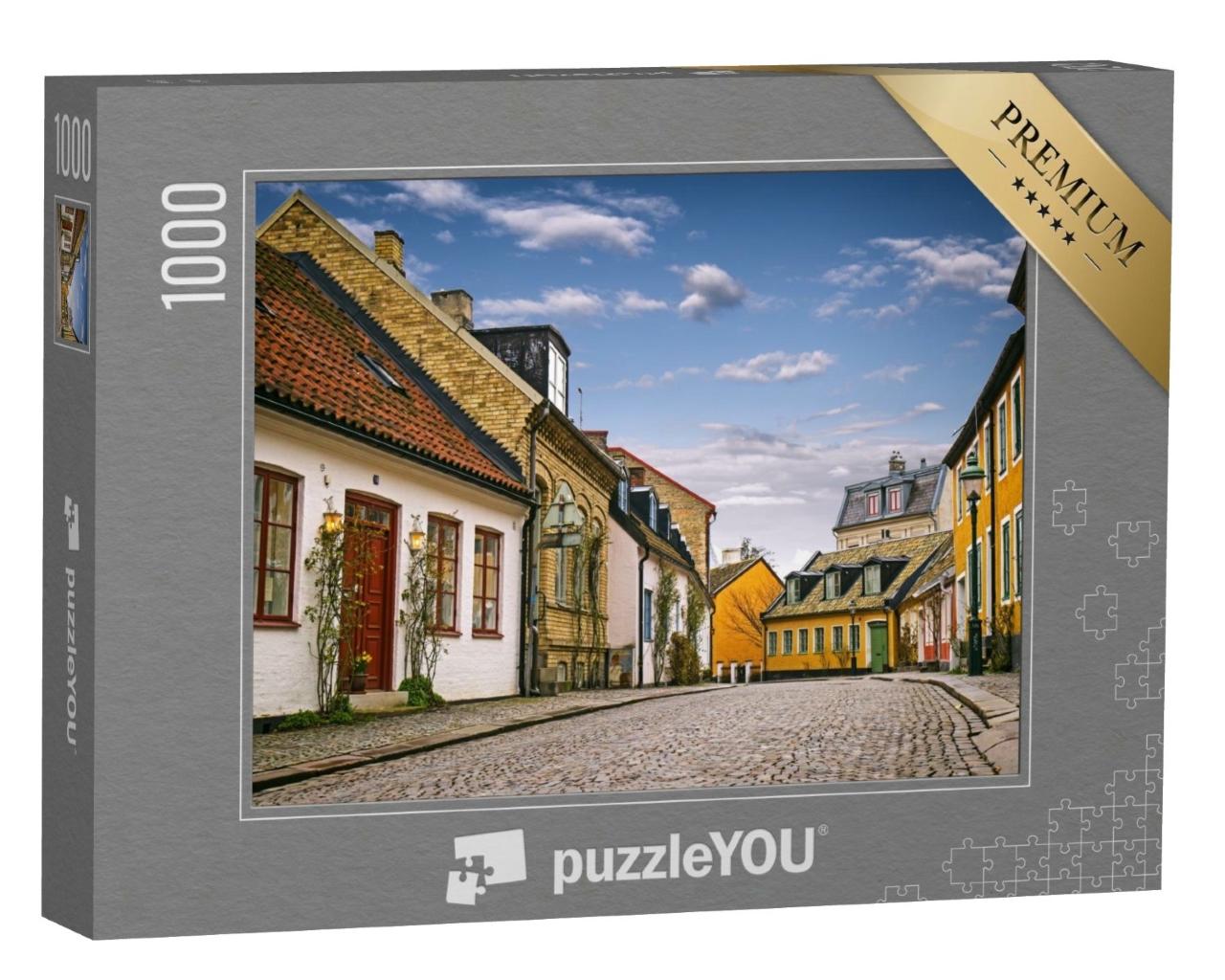 Puzzle de 1000 pièces « Rue avec des bâtiments anciens, centre-ville de Lund, Suède »
