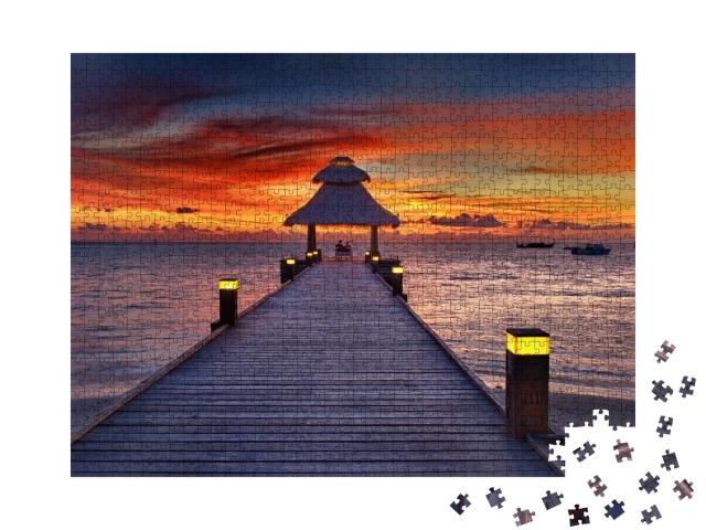 Puzzle de 1000 pièces « Coucher de soleil incandescent sur l'océan Indien, Maldives »