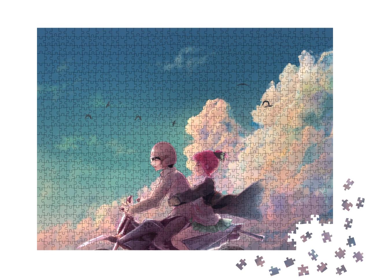Puzzle de 1000 pièces « Illustration d'un couple sur une moto »