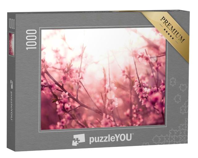 Puzzle de 1000 pièces « Délicate lumière printanière dans les branches de cerisier en fleurs »