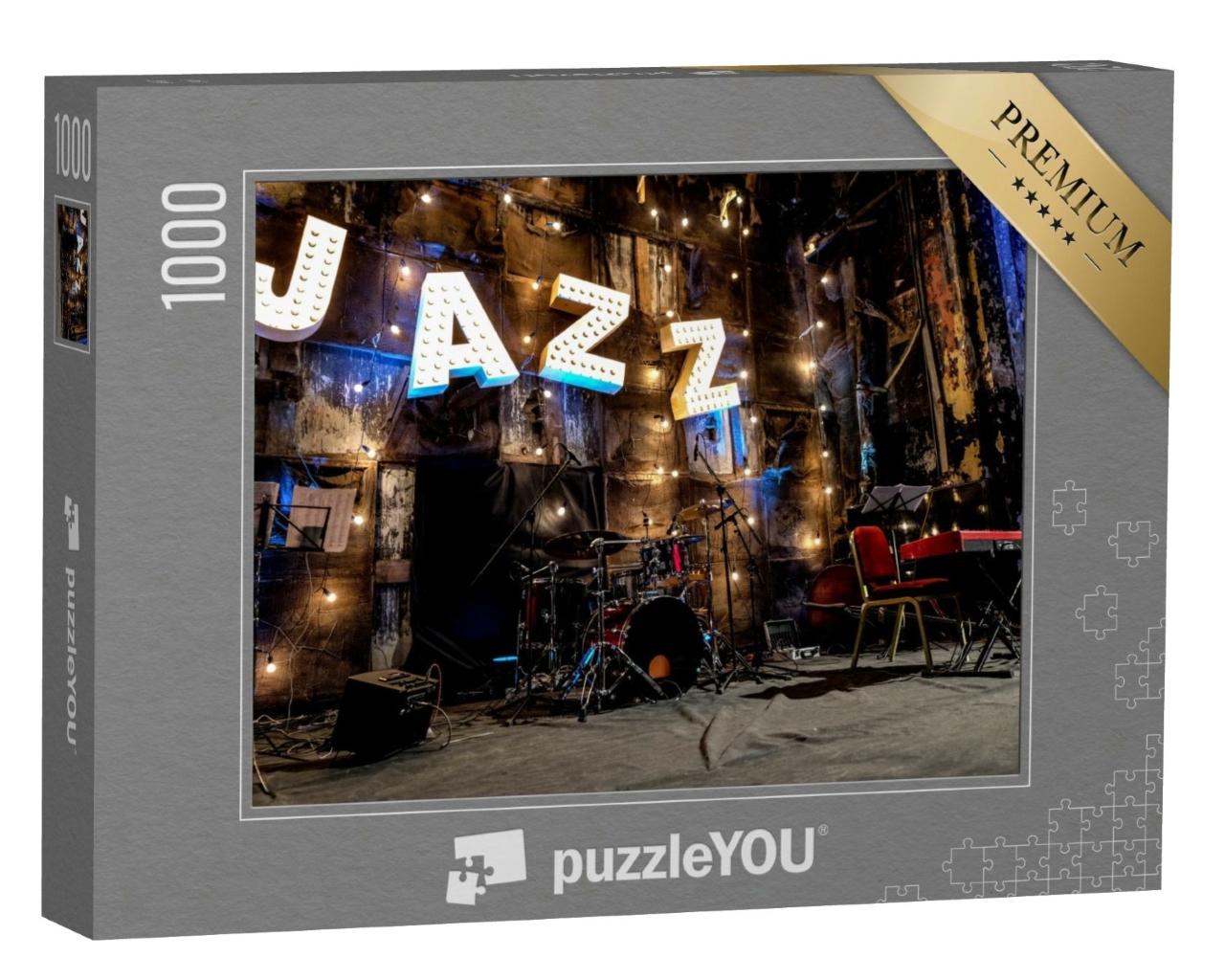 Puzzle de 1000 pièces « Scène de jazz, prête pour l'entrée en scène du groupe »
