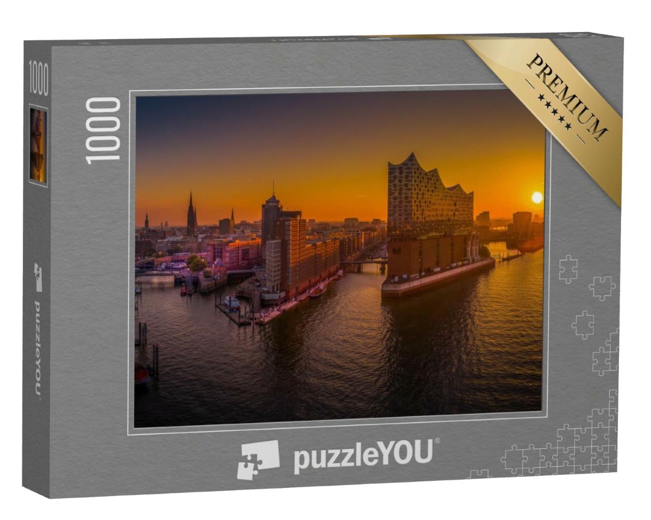 Puzzle de 1000 pièces « Lever de soleil à Hambourg sur le port »