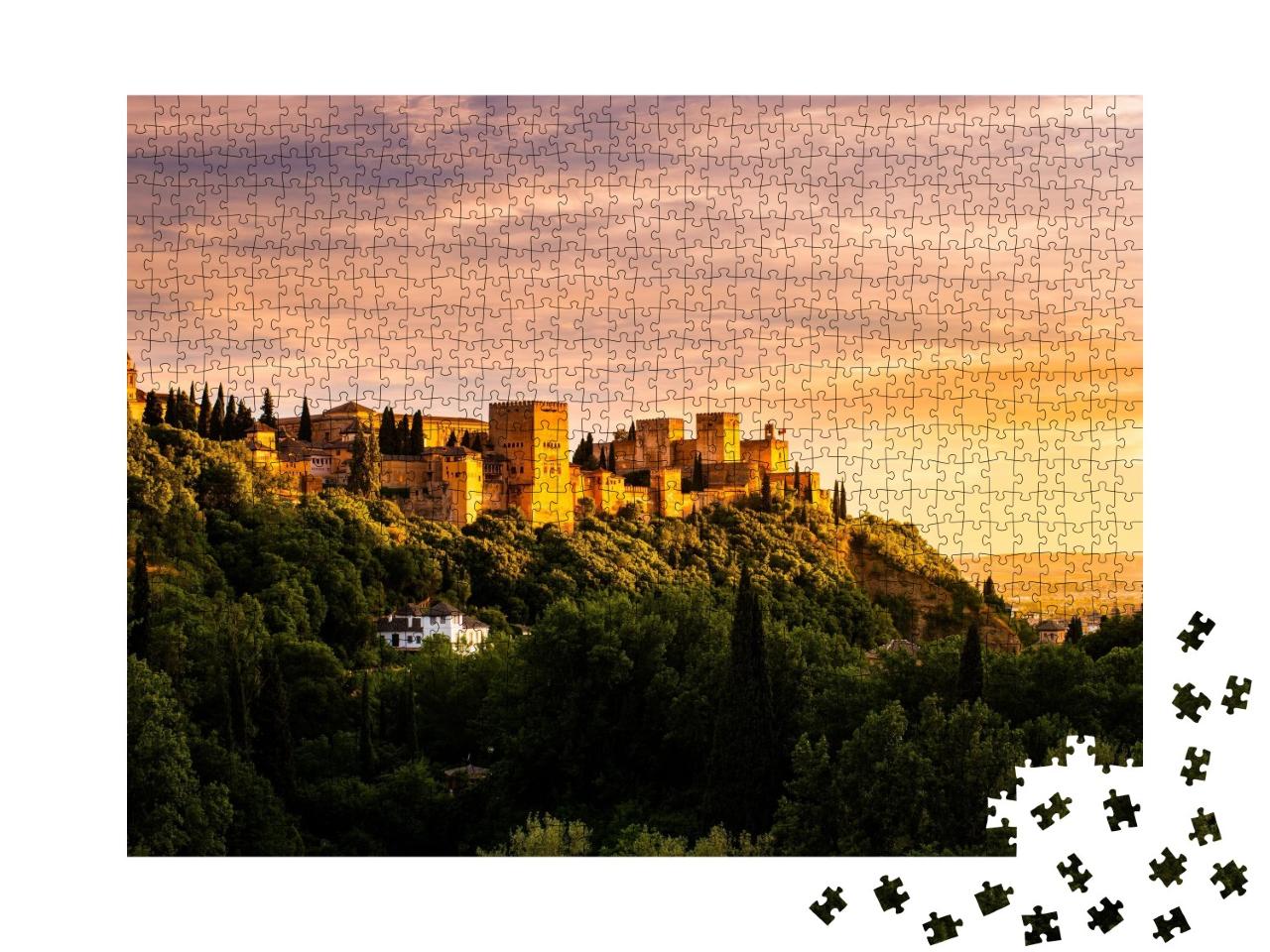 Puzzle de 1000 pièces « Coucher de soleil enchanteur sur l'Alhambra, Grenade, Espagne »