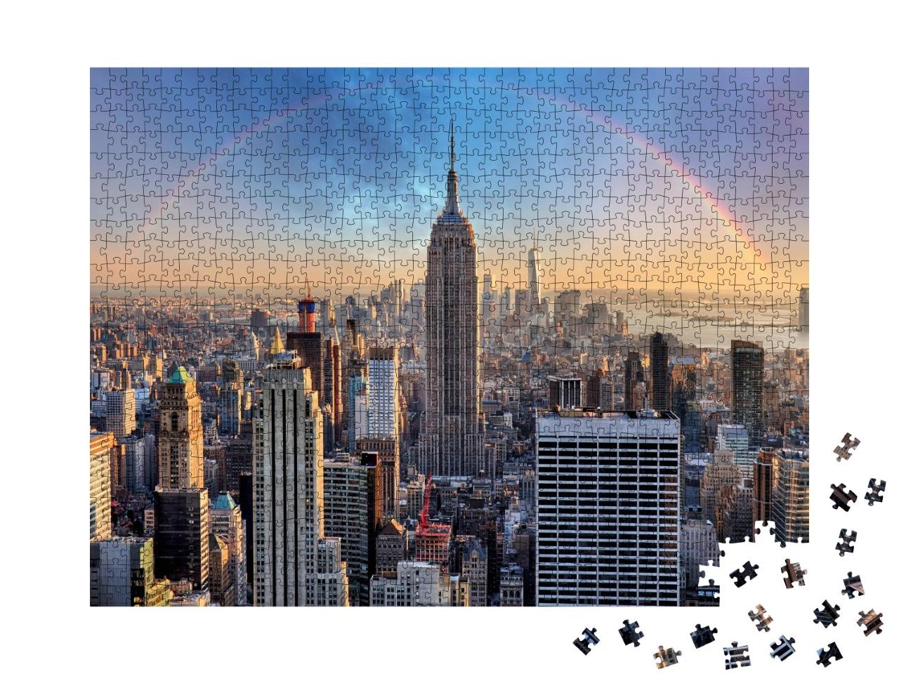 Puzzle de 1000 pièces « Skyline de New York avec gratte-ciel et arc-en-ciel »