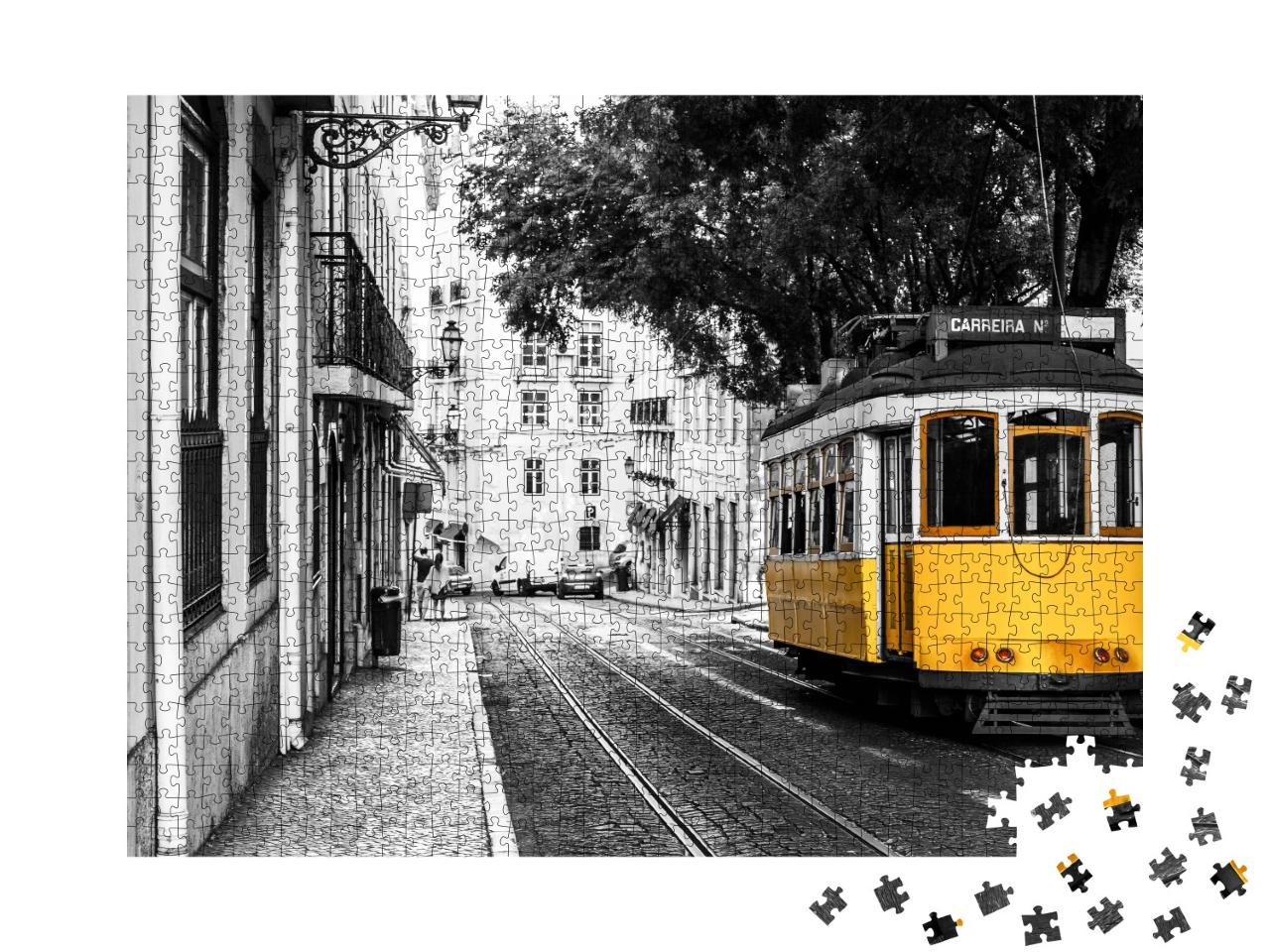 Puzzle de 1000 pièces « Tramway jaune dans les vieilles rues de Lisbonne, Portugal »