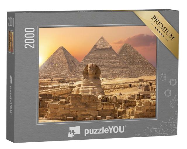 Puzzle de 2000 pièces « Merveilles du monde d'Egypte : Pyramides avec Sphinx, Gizeh »