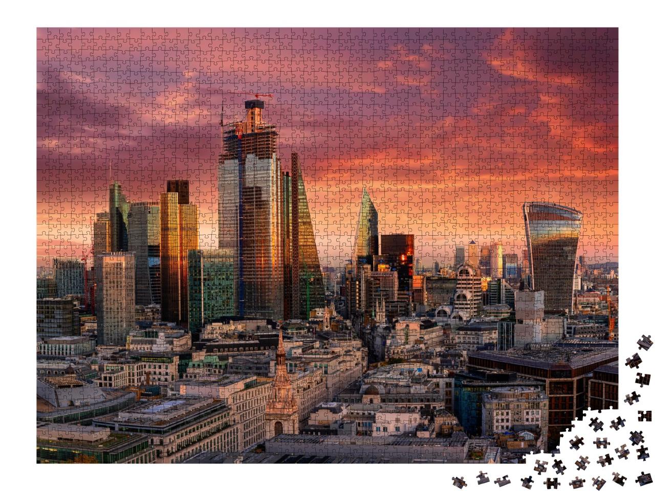 Puzzle de 2000 pièces « Coucher de soleil enflammé sur le quartier financier de Londres »
