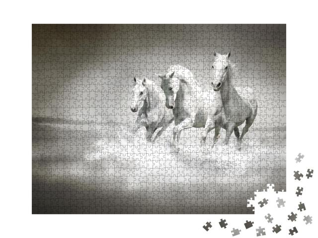 Puzzle de 1000 pièces « Un troupeau de chevaux blancs »